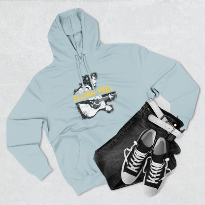 Elijah Peel Acoustic Guitar Hoodie — Musician Portrait Pullover Yellow Text
