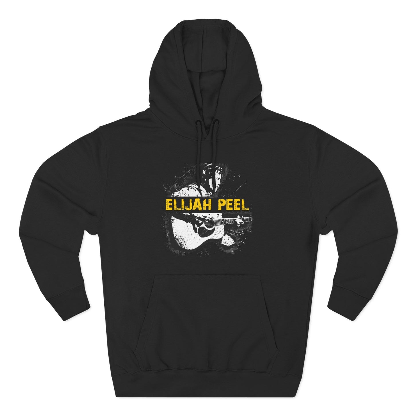 Elijah Peel Acoustic Guitar Hoodie — Musician Portrait Pullover Yellow Text
