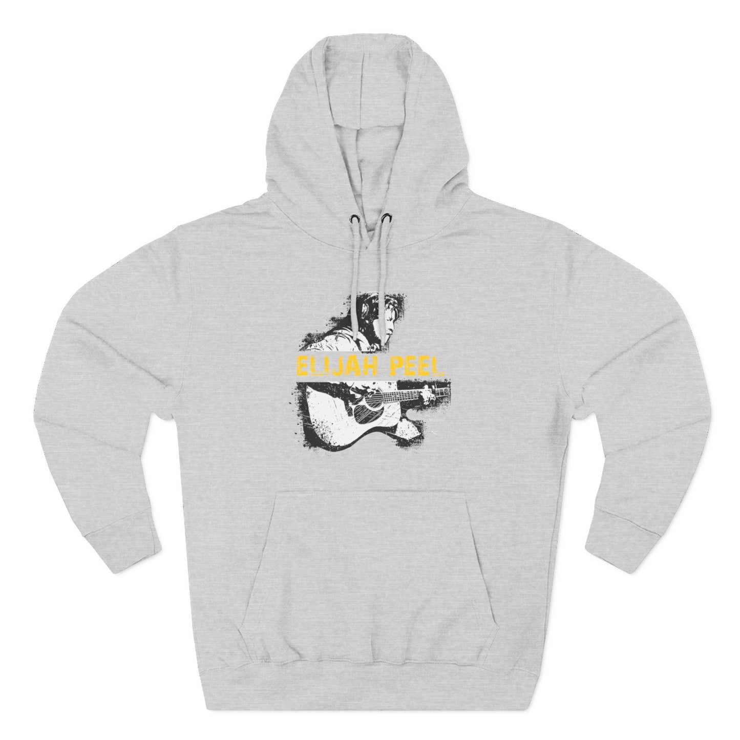 Elijah Peel Acoustic Guitar Hoodie — Musician Portrait Pullover Yellow Text