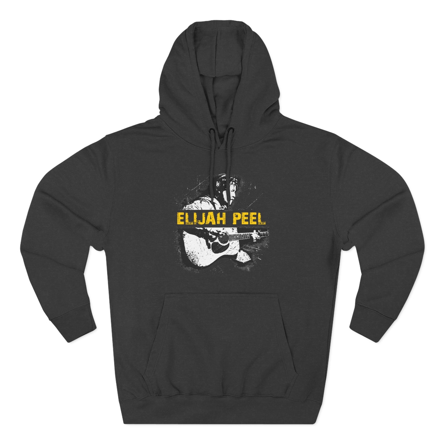 Elijah Peel Acoustic Guitar Hoodie — Musician Portrait Pullover Yellow Text