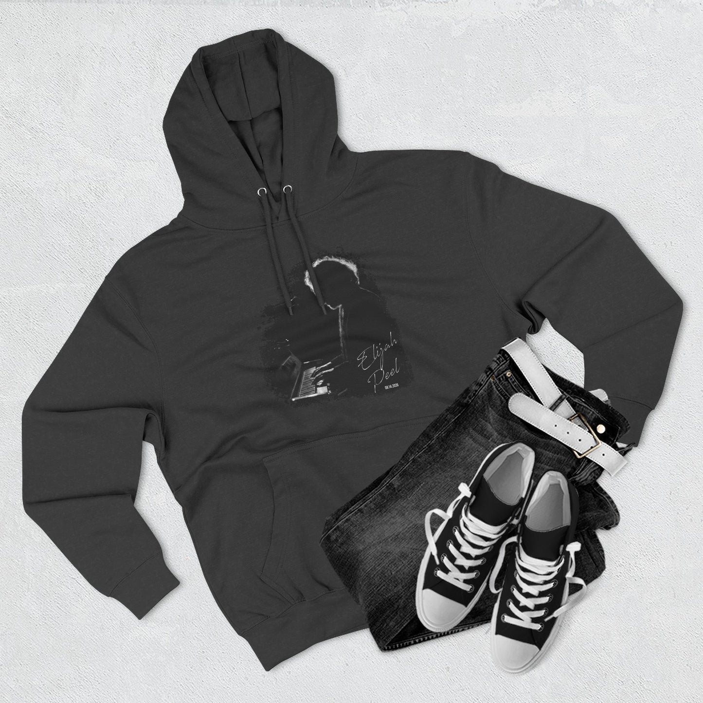 Elijah Peel Piano Silhouette Hoodie — Minimal Grunge Art Pullover