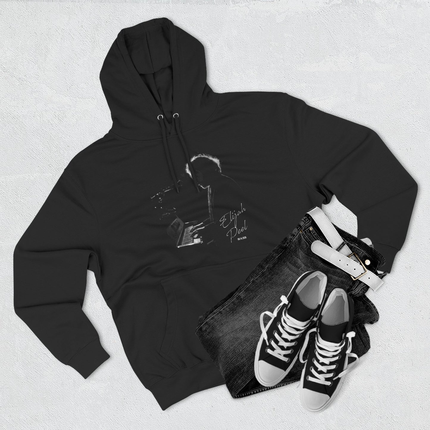 Elijah Peel Piano Silhouette Hoodie — Minimal Grunge Art Pullover