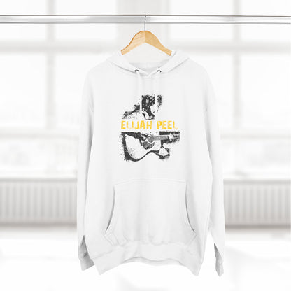 Elijah Peel Acoustic Guitar Hoodie — Musician Portrait Pullover Yellow Text