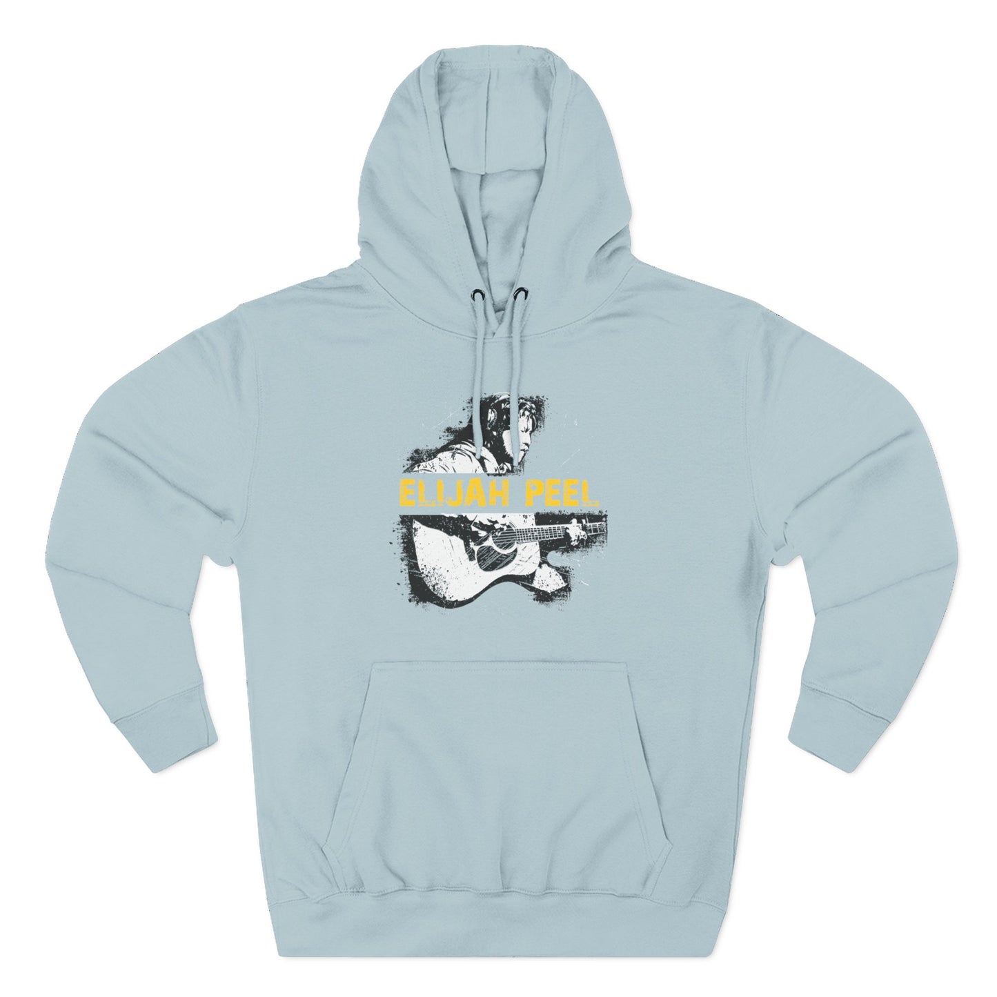 Elijah Peel Acoustic Guitar Hoodie — Musician Portrait Pullover Yellow Text