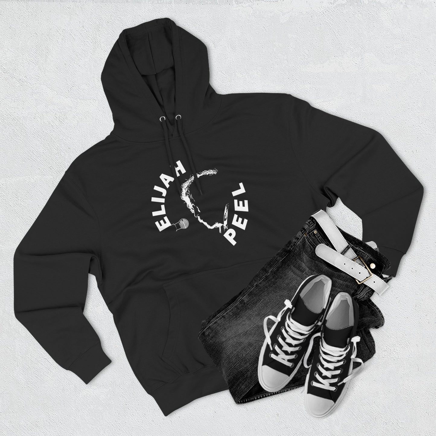 Elijah Peel Circle Logo Hoodie — Minimalist Black Fleece Pullover