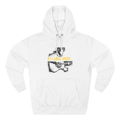 Elijah Peel Acoustic Guitar Hoodie — Musician Portrait Pullover Yellow Text
