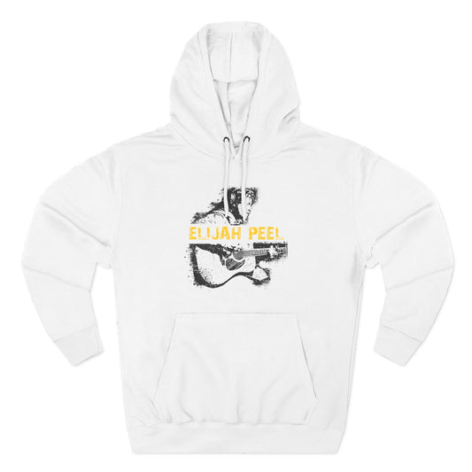 Elijah Peel Acoustic Guitar Hoodie — Musician Portrait Pullover Yellow Text