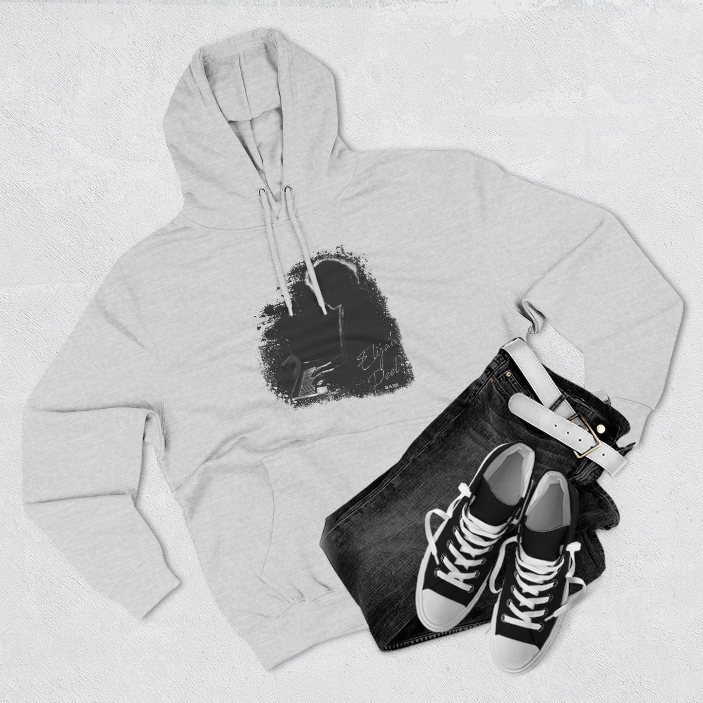 Elijah Peel Piano Silhouette Hoodie — Minimal Grunge Art Pullover