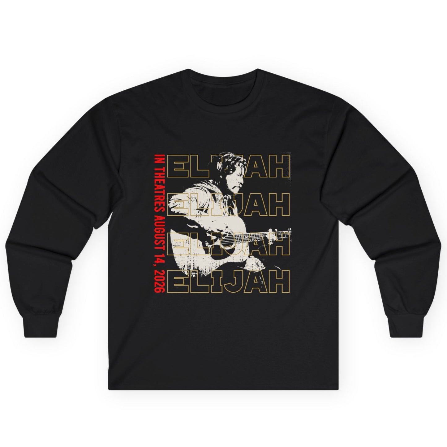 Long Sleeve Tee — Retro 'Elijah' Graphic with Guitar (In Concert Aug 14, 2025)