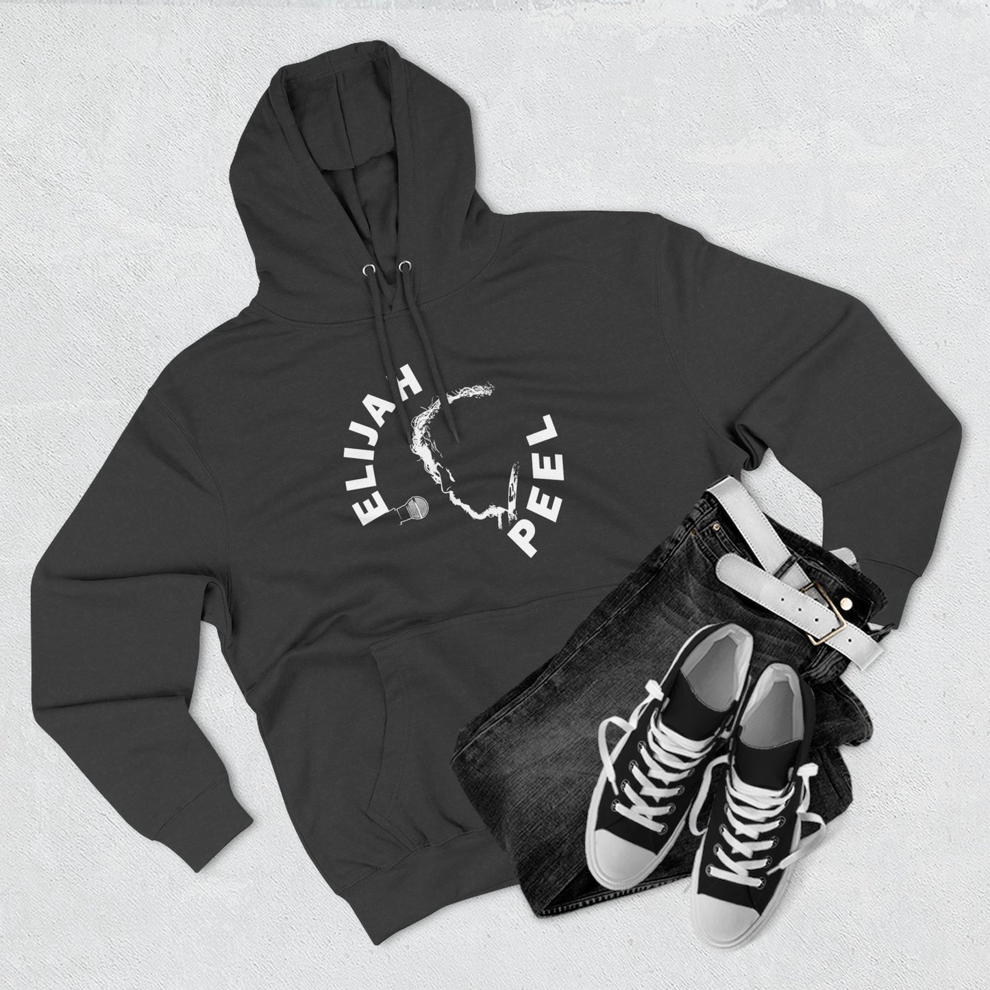 Elijah Peel Circle Logo Hoodie — Minimalist Black Fleece Pullover